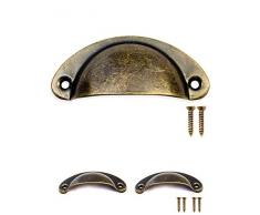 FUXXER® - 2x Antike Schubladen Griff-Muscheln Eisen-Griffe, Möbel-Griffe, Griff-Schalen für Schieber Schrank-Türen Buffets Truhen Kommoden, Vintage Bronze Landhaus Retro Stil, 80x36mm, 2er Set