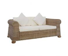 vidaXL Sofa 2-Sitzer mit Auflagen Rattansofa Loungesofa Sitzmöbel Wohnzimmersofa Wohnmöbel Büromöbel Rattanmöbel Designersofa Natur Rattan