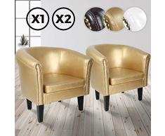 MIADOMODO Chesterfield Sessel aus Kunstleder und Holz - Bequem, mit Zierknöpfen, Set verfügbar - Lounge Sessel, Clubsessel, Armsessel, Wohnzimmer Möbel (Gold, 2er)