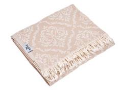 Carenesse Tagesdecke BAROCK Muster beige, 145 x 190 cm, hochwertige leichte Doubleface Decke 100% Baumwolle Kurze Fransen, Wohndecke, Sofa-Überwurf, Bettüberwurf, Couchdecke, Bedspread, Plaid