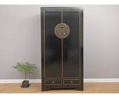 Yajutang Chinesischer Hochzeitsschrank 2 Türen 2 Schubladen schwarz Massivholz …