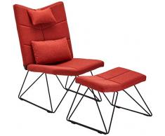 Ibbe Design Rot Bequem Ohrensessel Skandinavisch Fernsehsessel Patchwork Stoff Sessel mit Hocker und Kissen, Schwarz Metall Gestell, 65x85x100 cm