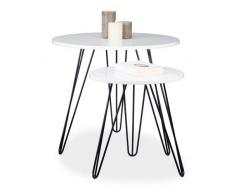 Relaxdays Beistelltisch Weiss 2er Set, runder Dreibeiner, Holz Sofatisch für Wohnzimmer, HxD: 52 x 60 cm, glänzend Weiß