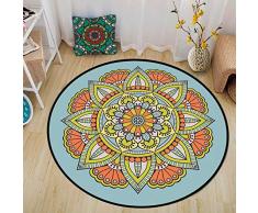 LJN_Home Teppich VintageSofa, Couchtisch, Nachttisch, Rutschfester, abriebfester, Blauer, mit Mandala bedruckter kurzer Teppich, 160 cm