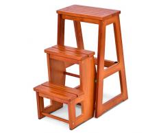 COSTWAY Leiterstuhl Tritthocker Trittstuhl Trittleiter Haushaltsleiter Hockerleiter, aus Massivholz, klappbar, 3 Stufen (Natur)