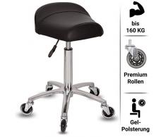 Staboos Profi Arbeitshocker - Drehhocker höhenverstellbar von 59-81cm - Rollhocker Premium Rollen - Roll Hocker aus Alu mit Gel Sattelsitz (Silber)