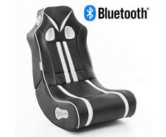WOHNLING® Soundchair Ninja in Schwarz Weiß mit Bluetooth | Musiksessel mit eingebauten Lautsprechern | Multimediasessel für Gamer | 2.1 Soundsystem - Subwoofer | Music Gaming Sessel Rocker Chair