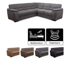 Cavadore Ecksofa Moontegoo / Sofaecke mit Schlaffunktion und Federkern / 256 x 88 x 227 cm (BxHxT) / Flachgewebe grau
