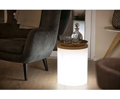 8 seasons design | LED Leuchtzylinder Beistelltisch Hocker Pflanzkübel Shining Drum (45cm hoch, Ø 37 cm, RGB Farbwechsel, dimmbar, Holzabdeckung, 10l, Indoor & Outdoor) weiß