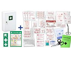 Erste Hilfe Schrank - Medizinschrank - Verbandschrank (300 x 140 x 460) -Komplettpaket- mit der Füllung DIN/EN 13157 für Betriebe + viele Extras INKL. Verbandbuch + Aushang + Folienaufkleber