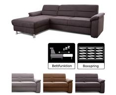 Cavadore Ecksofa Ascaro mit Longchair links, Boxspring-Sofa mit Bettfunktion im modernen Design, 254 x 84 x 171, Lederoptik Anthrazit