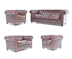 Original Chesterfield Sofas und Sessel - 1/1 / 2/3 Sitzer - Vollständig Handgewaschenes Leder – Antik Braun