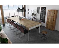 Home Innovation- Nordic K ausziehbarer Konsolen-Esszimmertisch und Wohnzimmertisch , rechteckig, Skandinavischer Stil, bis zu 300 cm, Ausführung in Mattweiß / Gebürsteter Eiche. Bis zu 14 Sitzplätze
