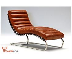Phoenixarts Chaise Echtleder Vintage Leder Relaxliege Braun Design Recamiere Liege Sessel Chaiselongue Ledersessel NEU 536