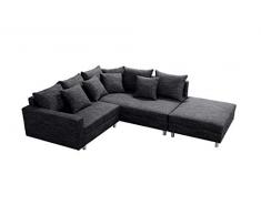 Küchen-Preisbombe Modernes Sofa Couch Ecksofa Eckcouch in Gewebestoff schwarz mit Hocker Minsk R