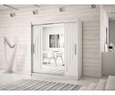 Kryspol Schwebetürenschrank York 1-180 cm mit Spiegel Kleiderschrank mit Kleiderstange und Einlegeboden Schlafzimmer- Wohnzimmerschrank Schiebetüren Modern Design (Weiß)