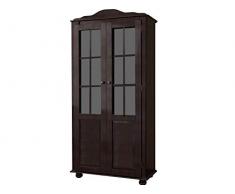 Loft24 Vitrine Kiefer massiv Landhaus Vitrinenschrank groß Schrank Wohnzimmer Glastür Dunkelbraun 90 x 35 x 180 cm