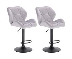 WOLTU® Barhocker BH139hgr-2 2er Set Barstuhl Tresenhocker Bistrohocker Designer Hocker mit Rückenlehne, höhenverstellbar, drehbar, Samt Stahl, Hellgrau