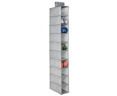 mDesign hängender Stoffschrank – der ideale Hängeschrank aus Stoff mit 10 Regalen – perfekte Hängeaufbewahrung für Kleidung, Schuhe, Accessoires und mehr – grau