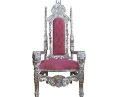 Casa Padrino Barock Thron Sessel Rosa/Silber mit Bling Bling Glitzersteinen Königssessel- Hochzeitssessel - Riesensessel
