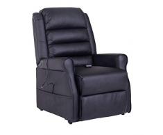 HOMCOM Relaxsessel mit Massagefunktion, Heizfunktion, Fernsehsessel, Kunstleder, Metall, Holz, PU Schaumstoff, Schwarz, 83 x 88 x 110 cm