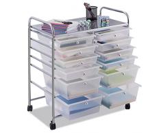 COSTWAY Rollwagen Metallgestell, Rollcontainer 12 Schubladen, Badrollwagen mit Bremsen, Aufbewahrungswagen, Beistellwagen rollbar