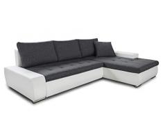 Ecksofa mit Schlaffunktion Faris - Couch mit Bettkasten, Big Sofa, Sofagarnitur, Couchgarniitur, Polsterecke, Bett (Weiß + Graphit (Madryt 120 + Inari 94), Ecksofa Rechts)