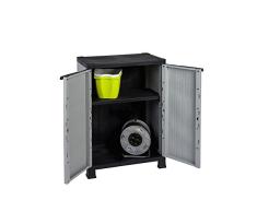 Kreher Set aus 2 Stück Beistellschrank aus Kunststoff im Rattan-Design in Grau. Mit verstellbarem Boden, Füßen und abschließbaren Türen. Werkzeuglose Montage. Maße pro Schrank 68 x 49 x 92 cm