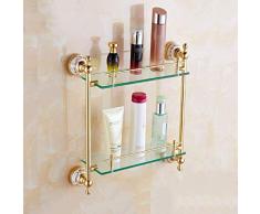 DFKDGL Badezimmer Duschkorbe Badregal, Antik Gold Frisierkommode Champagne Badezimmer Regal mit doppelwandige Glasrahmen, 16.1x5.5x16.5 Zoll
