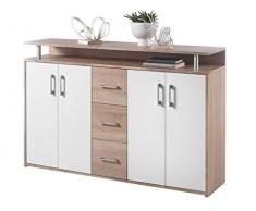 möbelando Highboard Anrichte Standschrank Sideboard Kommode Beistellschrank Flur Delia I Sonoma-Eiche hell/Weiß