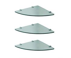 8 mm Glas-Wandregal Glasregal Eckregal für Duschwände/Duschkabinen Klarglas Regal Ablage Sicherheitsglas, 3 Stück