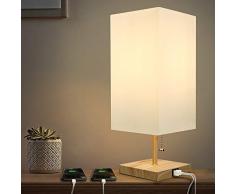 Albrillo Tischlampe - E27 Tischleuchte mit 2 USB Ladeanschlüssen, Modern Nachttischlampe aus Stoff, Quadratisch Schreibtischlampe mit Zugschalter und E27 Fassung, für Wohnzimmer, Schlafzimmer und Büro