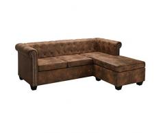 Zora Walter Chesterfield Holzrahmen Sofa in L-Form Wildleder-Optik Braun Couch Schlafsofa Polstersofa Bettsofa Ecksofa with Size:200 x 140 x 73 cm (B x T x H)