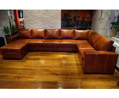 Quattro Meble Super große 8 Sitzer Echtleder Ecksofa Mallorca U-Form 170x350x240cm Sofa Couch mit Bettfunktion und Bettkasten Eck Couch Echt Leder Große Farbauswahl !!!