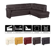 Cavadore Ecksofa Cassada mit Bettfunktion und Federkern / Leder-Schlafsofa dunkelbraun mit Relaxfunktion und Schublade als Stauraum / Chromfarbene Füße / Größe: 265 x 90 x 240 cm (BxHxT) / Bezug in 100 % Echtleder / Farbe: Mocca (dunkelbraun)