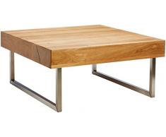 HomeTrends4You 266222 Couchtisch Inga, quadratisch, Echtholz Wildeiche massiv geölt, Gestell Edelstahl, 75x75cm, Höhe 35cm