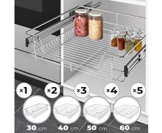 Teleskopschublade - inkl. Schienen, für Schrankbreite 30 40 50 oder 60 cm, verchromt, Setwahl - Küchenschublade, Schublade, Korbauszug, Schrankauszug, Schubladeneinsätze für Küchenschrank