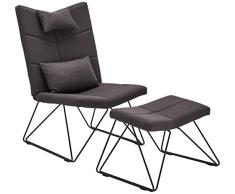 Ibbe Design Schwarz Bequem Ohrensessel Skandinavisch Fernsehsessel Patchwork Stoff Sessel mit Hocker und Kissen, Schwarz Metall Gestell, 65x85x100 cm