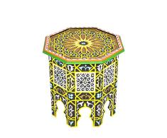 Marokkanischer Tisch Beistelltisch aus Holz Ourika Bunt ø 50cm rund | Orientalischer runder Hocker Blumenhocker klein für Ihre Wohnzimmer oder Küche | Orientalische Beistelltische als Dekoration