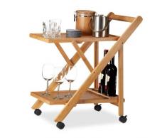 Relaxdays Küchenwagen Bambus, Servierwagen klappbar mit Flaschenhalter, Rollwagen Holz, HxBxT: 70 x 40,5 x 65 cm, natur