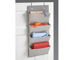 mDesign Hängeregal zum über die Tür hängen – Schrank-Organizer aus Stoff mit 4 Fächern – hängendes Türregal für Handtaschen, Schals und andere Accessoires – grau