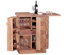 FineBuy Hausbar Massivholz Akazie Weinbar ausklappbar Vitrine Landhausstil Barschrank Aufbewahrung Flaschen und Gläser Weinschrank Natur-Produkt Getränkeschrank freistehend braun Echt-Holz Minibar