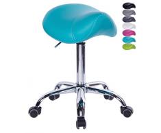 1stuff® Sattelhocker Sattelstuhl Pony 2 - Gasfeder bis 180kg - Sitzhöhe bis ca. 74cm - Rollhocker Arzthocker Arbeitshocker Praxishocker Drehhocker (Lederimitat hellblau)