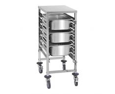 Royal Catering Tablettwagen Küchenwagen Abräumwagen Rollwagen RCTW 7 GN1/1 (Aufnahmekapazität 7 GN-Behälter, Belastbarkeit 50 kg, vertikale Behältersicherungen, Edelstahl)