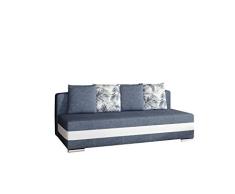 Sofa mit Schlaffunktion und Bettkasten, Couch für Wohnzimmer, Schlafsofa Federkern Sofagarnitur Polstersofa Wohnlandschaft mit Bettfunktion - Walia (Dunkelblau+Weiß (Sawana 80+soft 17 +Botanical80))