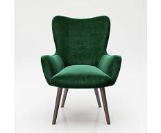 PLAYBOY Sessel mit Massivholzfüssen, Samt in Grün/Petrol, Bestickung und Keder, Samtbezug, Retro-Design für Wohnzimmer, Schlafzimmer, Lounge oder Lesebereich, Ohrensessel
