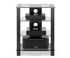 FITUEYES TV Rack HiFi Regal Audio Schrank Glas und Alu Höhenverstellbares Regal AS406003GB
