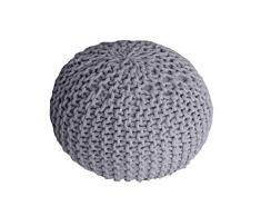 HOMEXPERTS Pouf Hocker COZY Grau / Handgestrickter Strickpouf / Sitzhocker mit Bezug aus 100% reiner Baumwolle / Dekoration / Fußhocker / 50 x 30 x 50 cm (BxHxT)