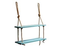 LAL6 Wandregale Holzwandregal 2 Ebenen Mit Hanfseilregalen. Wandbehang Für Wohnzimmer Als Bibliotheksregal Für Trennwand,Blue