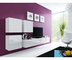 Wohnwand Vigo XXIII, Design Mediawand, Modernes Wohnzimmer set, Anbauwand, Hängeschrank TV Lowboard, (Weiß / Weiß Hochglanz)